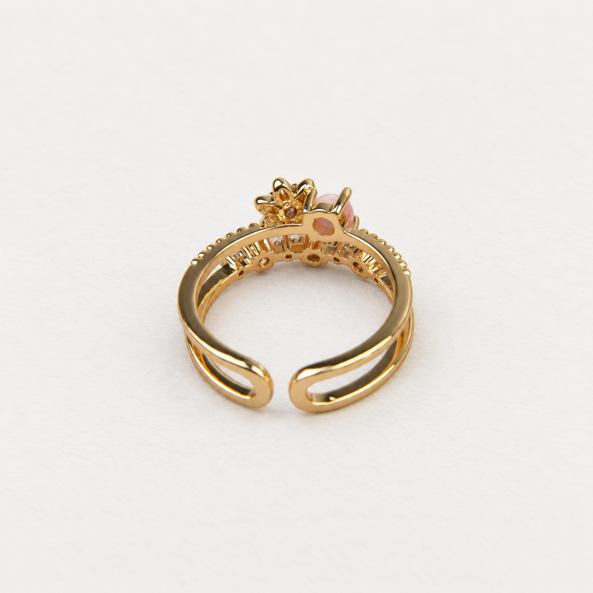 Flower Zircon Adjustable Ring, Gold or Silver, Single