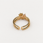 Flower Zircon Adjustable Ring, Gold or Silver, Single