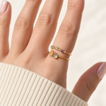 Flower Zircon Adjustable Ring, Gold or Silver, Single