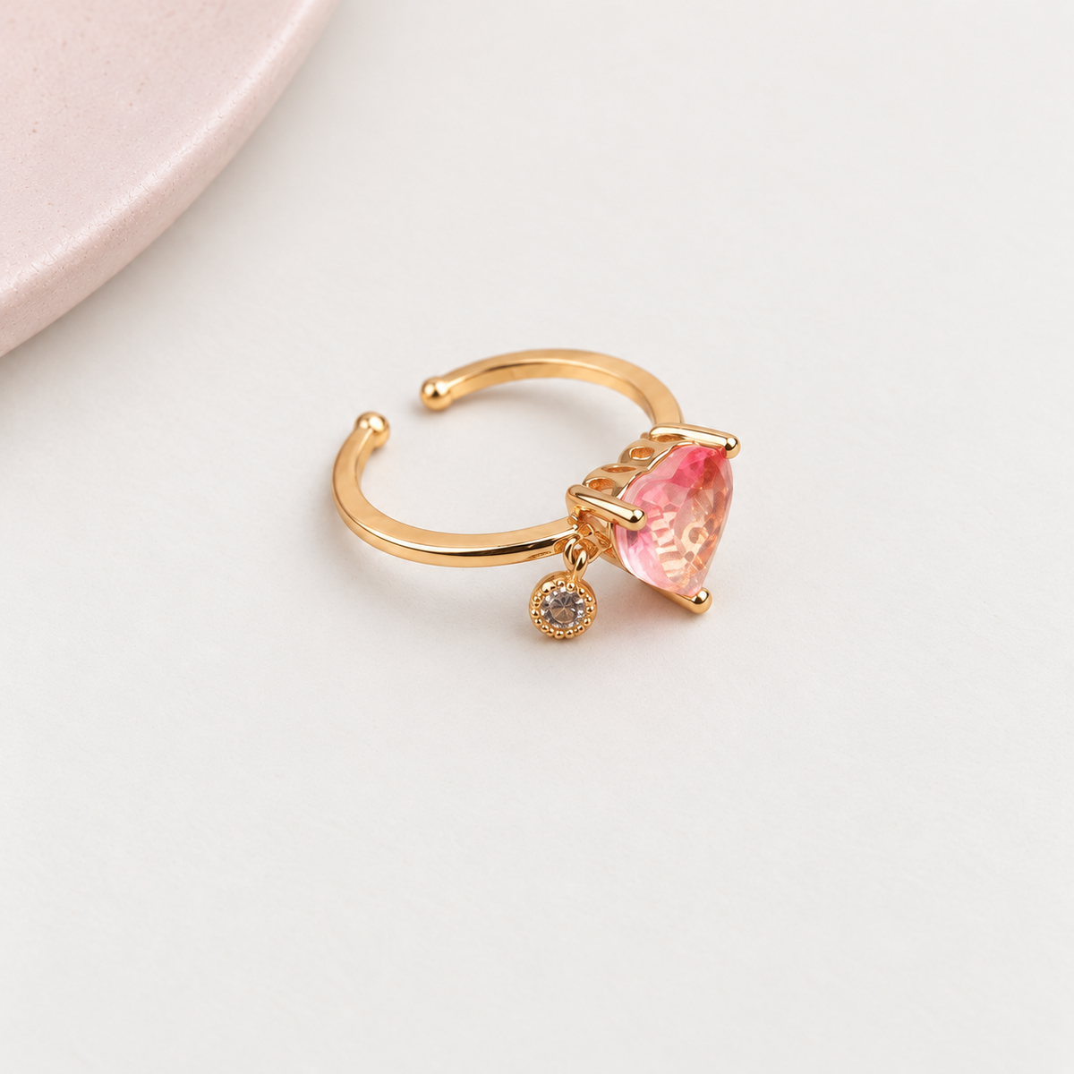 Heart Adjustable Ring, Pink or Purple, Single - product view