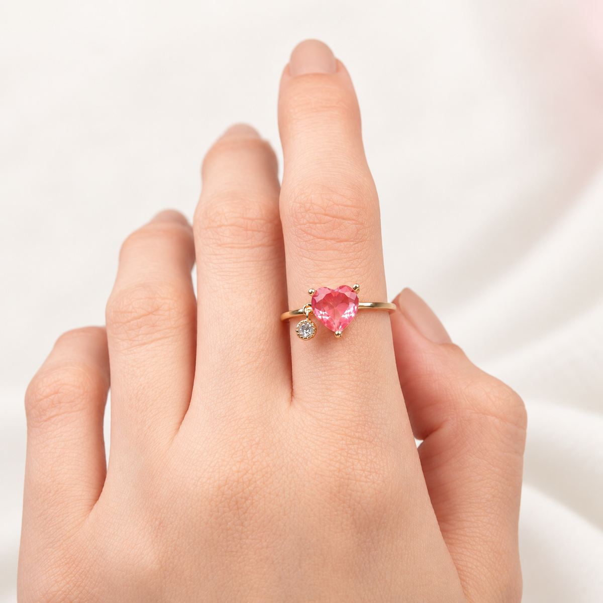Heart Adjustable Ring, Pink or Purple, Single - product view