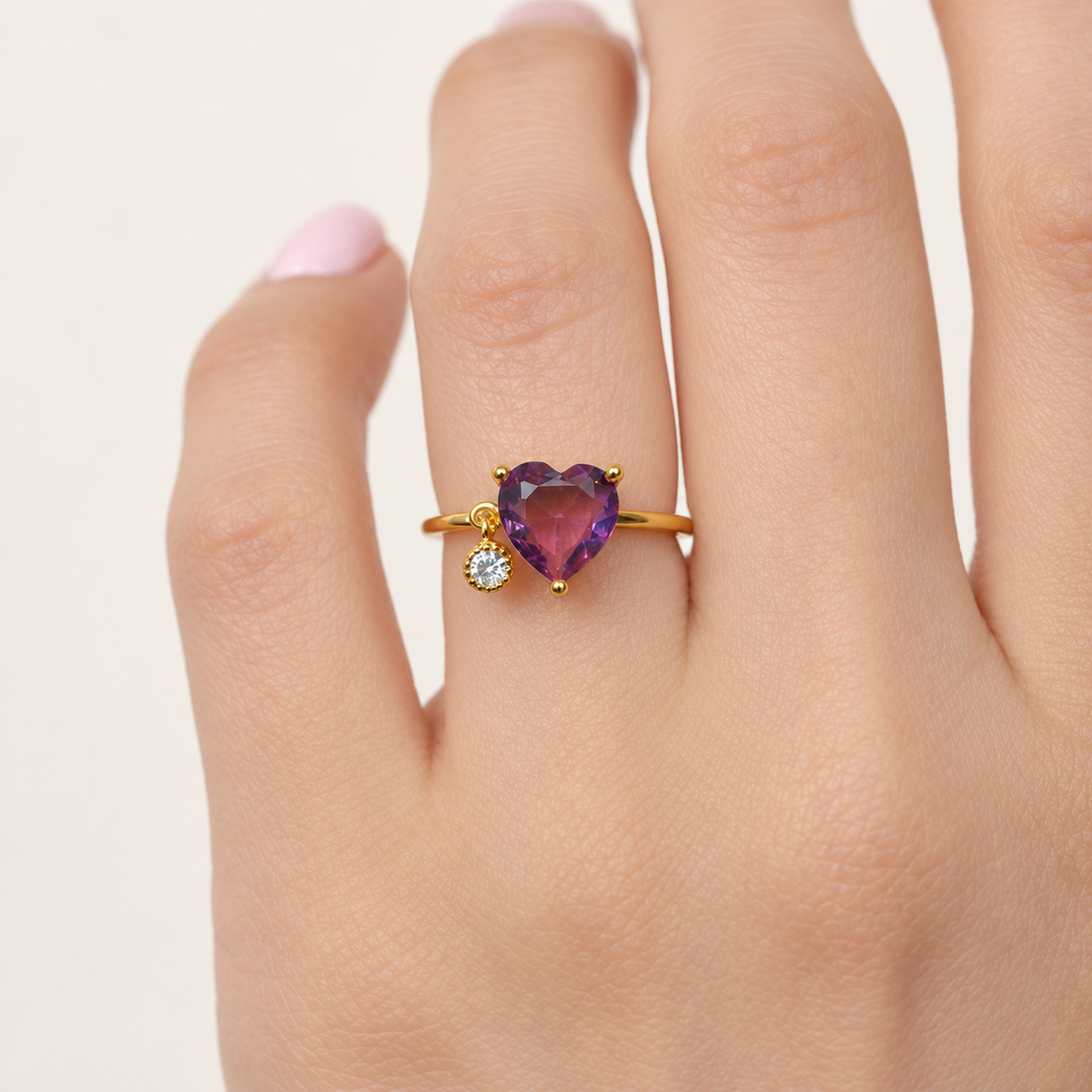 Heart Adjustable Ring, Pink or Purple, Single - product view