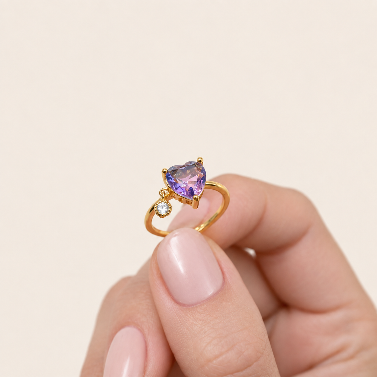 Heart Adjustable Ring, Pink or Purple, Single - product view
