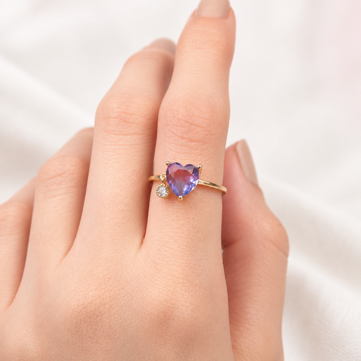 Heart Adjustable Ring, Pink or Purple, Single - product view
