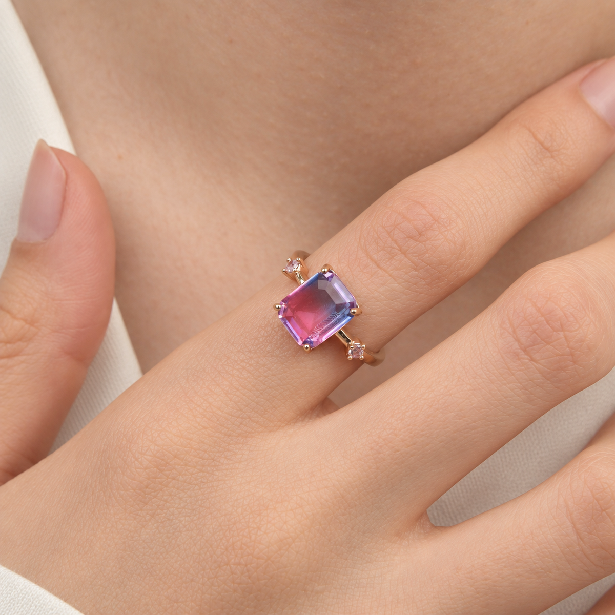 Purple Baguette Adjustable Ring, Single