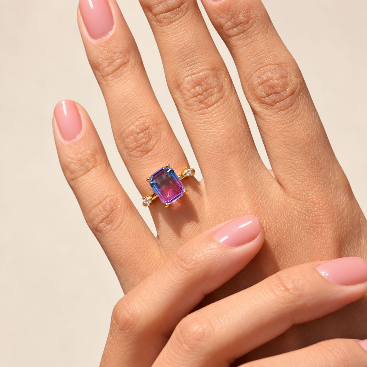 Purple Baguette Adjustable Ring, Single