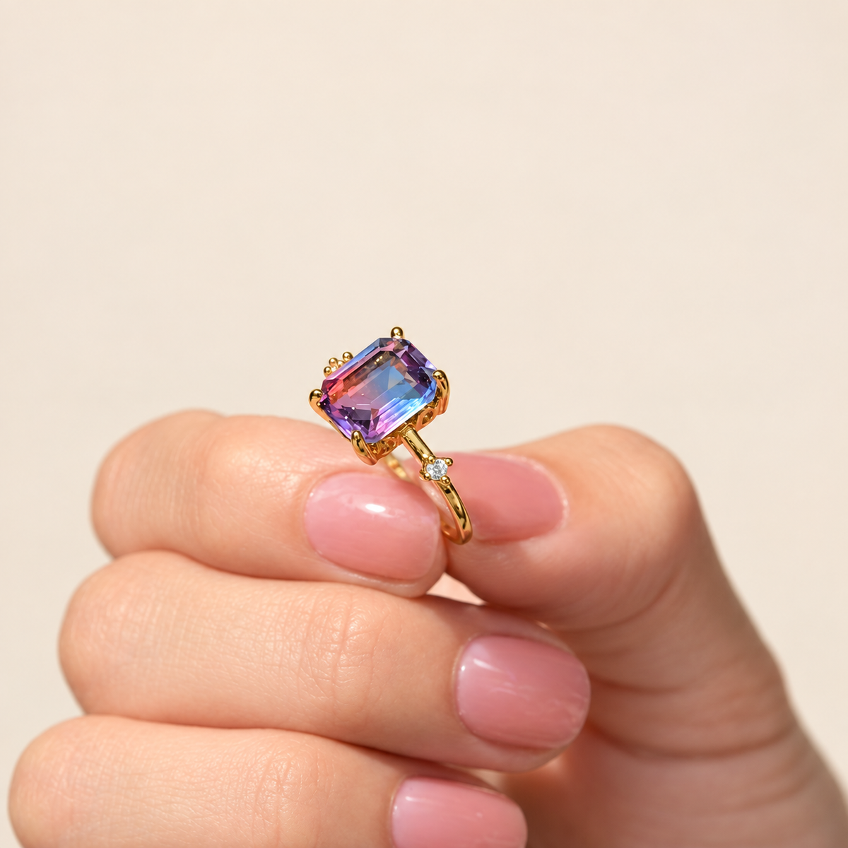Purple Baguette Adjustable Ring, Single