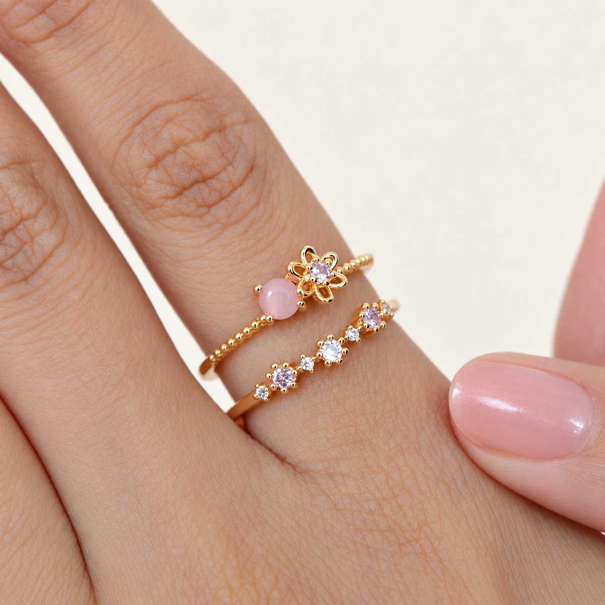Flower Zircon Adjustable Ring, Single