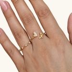 Heart & Butterfly Zircon Adjustable Ring Set, Gold or Silver, Set of 2