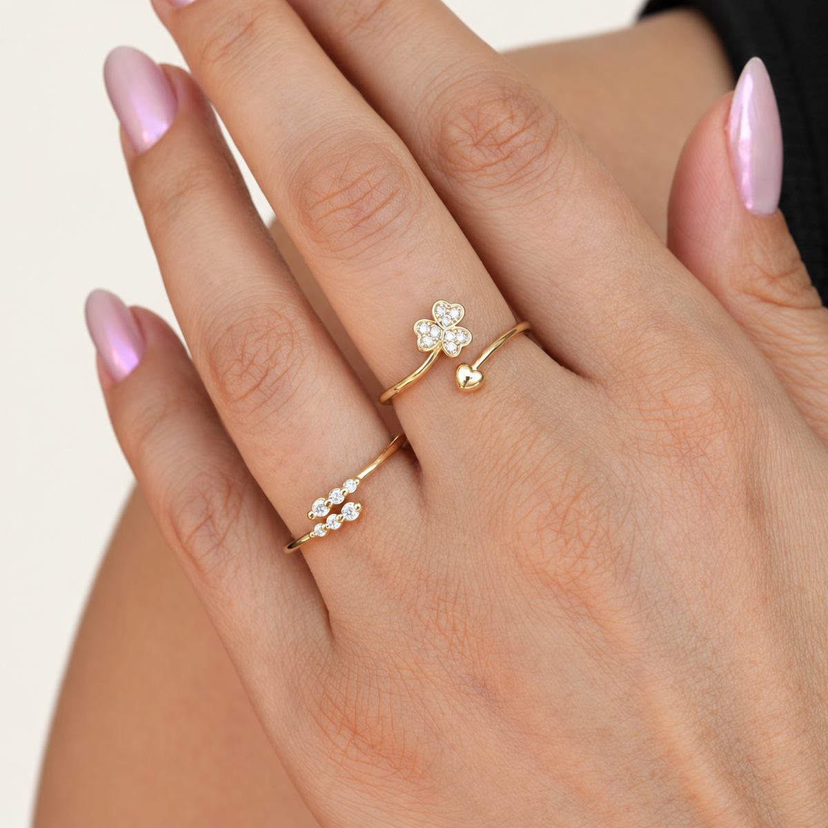 Zircon Adjustable Ring Set, 17mm to 20mm, Gold or Silver, Set of 2