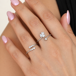 Zircon Adjustable Ring Set, 17mm to 20mm, Gold or Silver, Set of 2