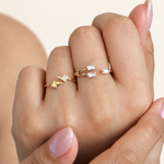 Lightning and Baguette Adjustable Ring Set, 16mm to 20mm, Gold or Silver, Set of 2