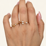 Lightning and Baguette Adjustable Ring Set, 16mm to 20mm, Gold or Silver, Set of 2