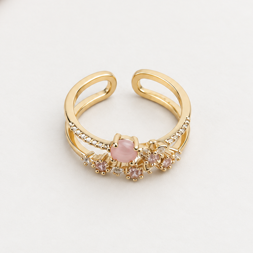 Flower Zircon Adjustable Ring, Single