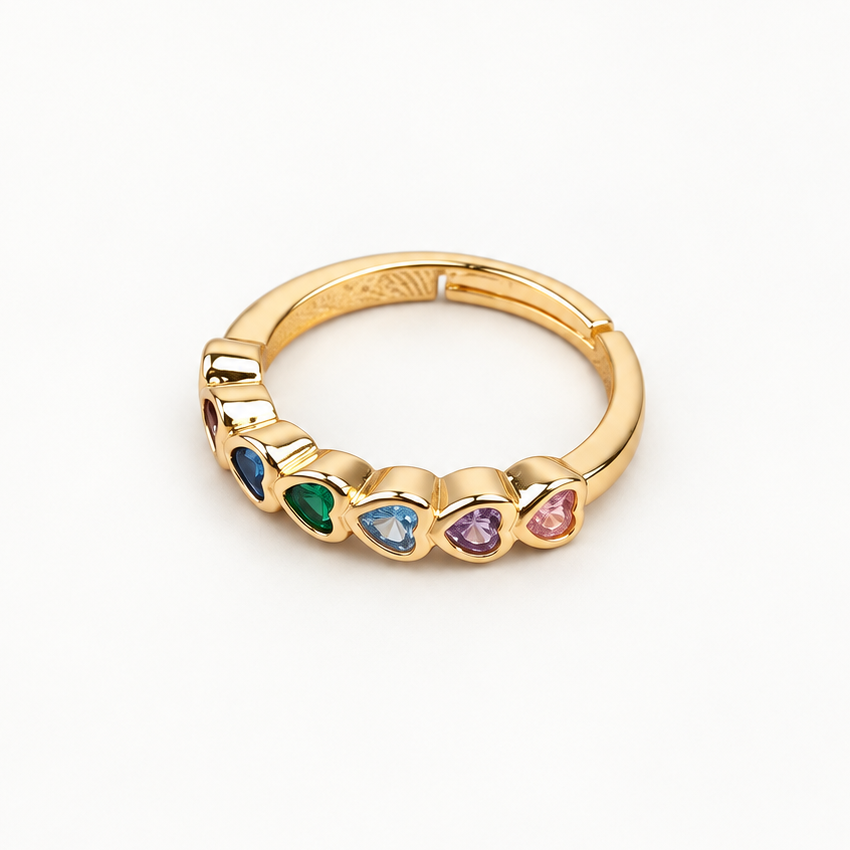 Heart Zircon Adjustable Ring, Gold, Single