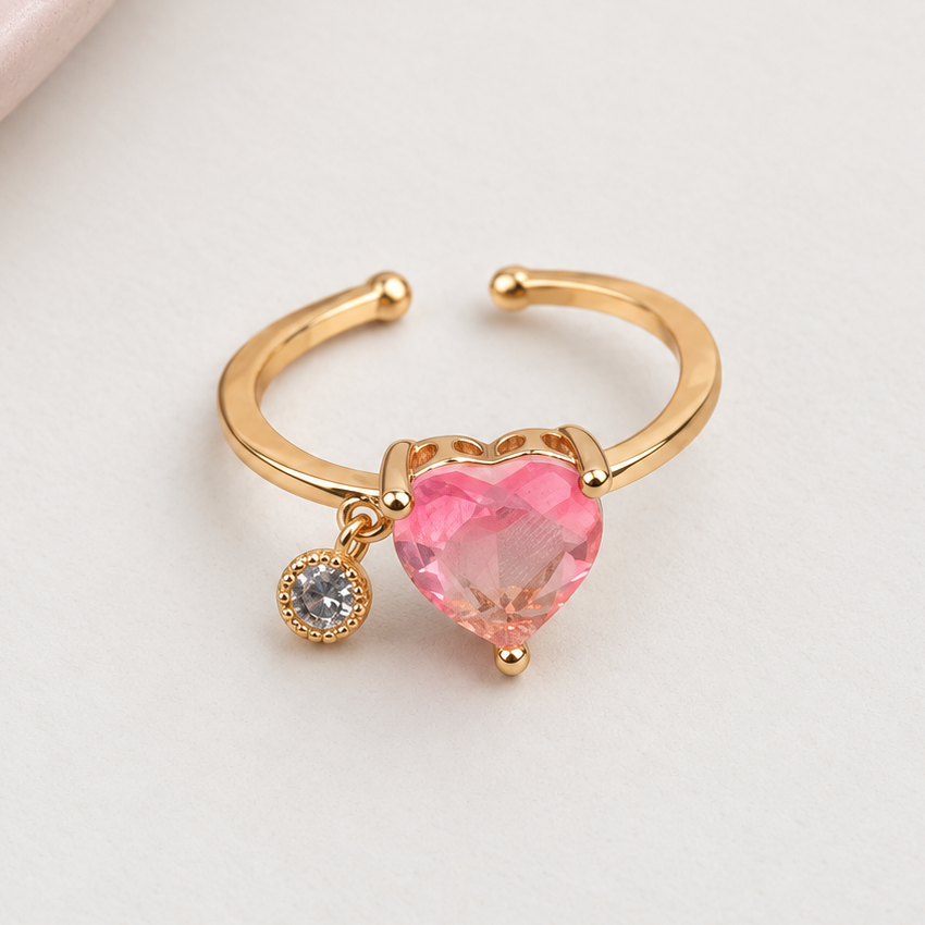 Heart Adjustable Ring, Pink or Purple, Single