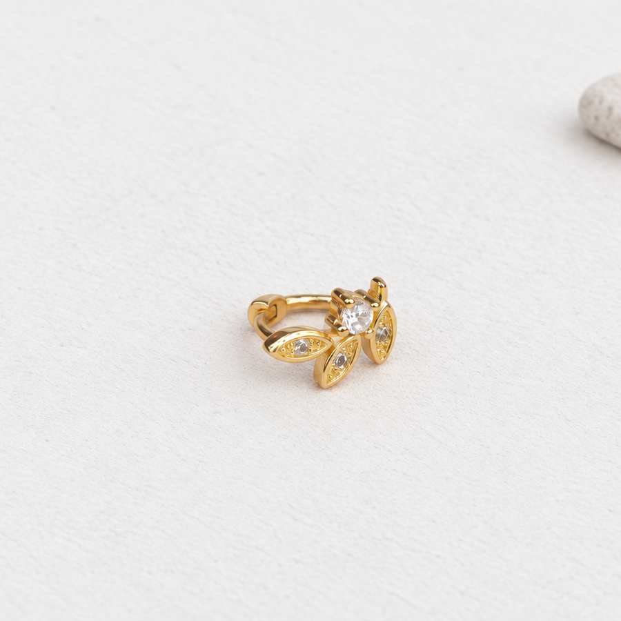Gold crystal leaf cartilage hoop earring