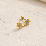 Double Flower Piercing Stud, 18G, 7mm, Gold or Silver, Single