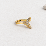 Zircon Whale Tail Cartilage Earring for Helix & Tragus, Gold or Silver, Single