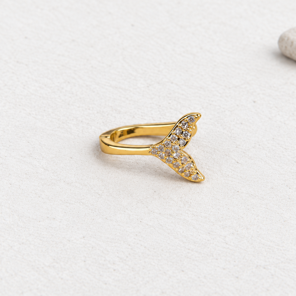 Zircon Whale Tail Cartilage Earring for Helix & Tragus, Gold or Silver, Single