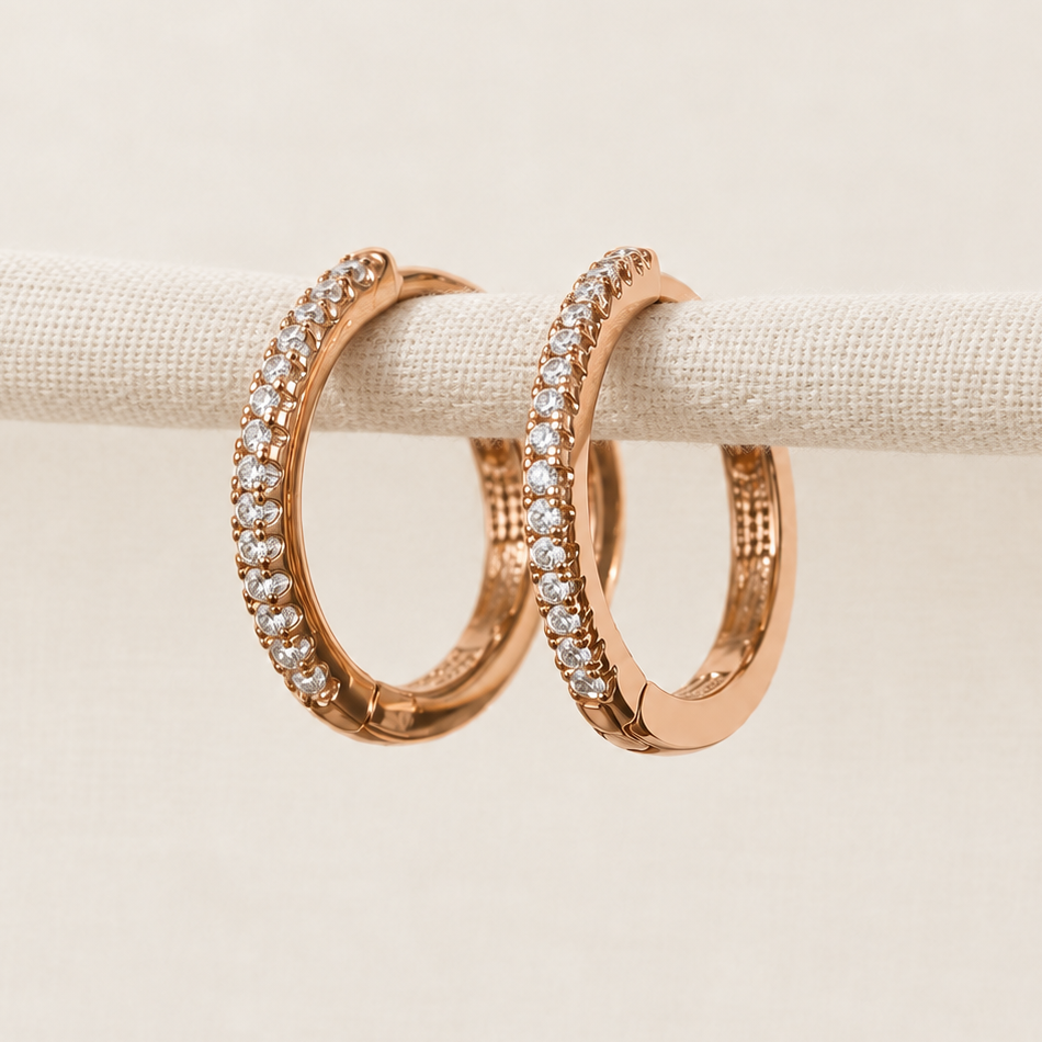 Zircon Midi Hoop Earrings, 16mm, Gold, Pair
