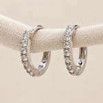 Zircon Hoop Earrings, 15mm, Silver, Pair