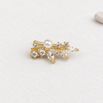 Leaf Pearl Stud Earring in Gold or Silver, Single