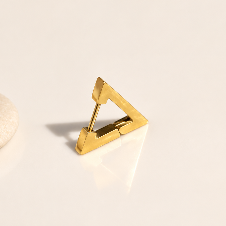 Triangle Men's Huggie Hoop Earring, Vintage Style in Gold or Silver, Single