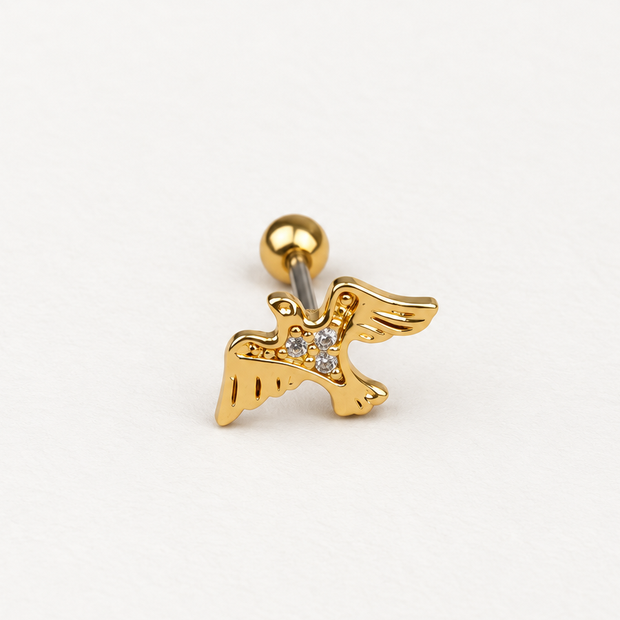 Swallow Bird Piercing Stud, 18G, 7mm, Gold, Single