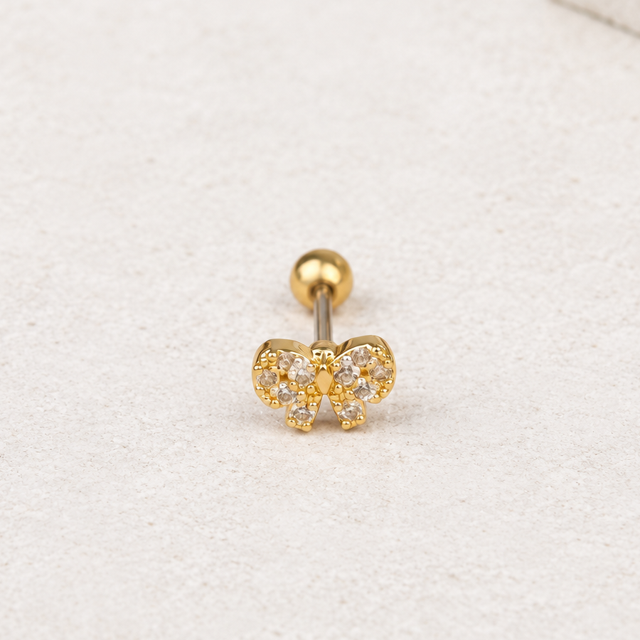 Bow Piercing Stud, 18G, 6mm, Gold, Single