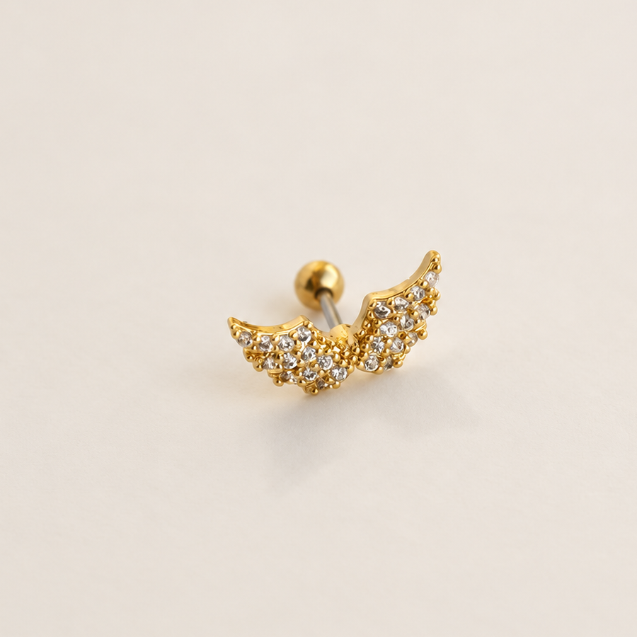 Angel Wing Piercing Stud, 16G, 6mm, Gold, Single