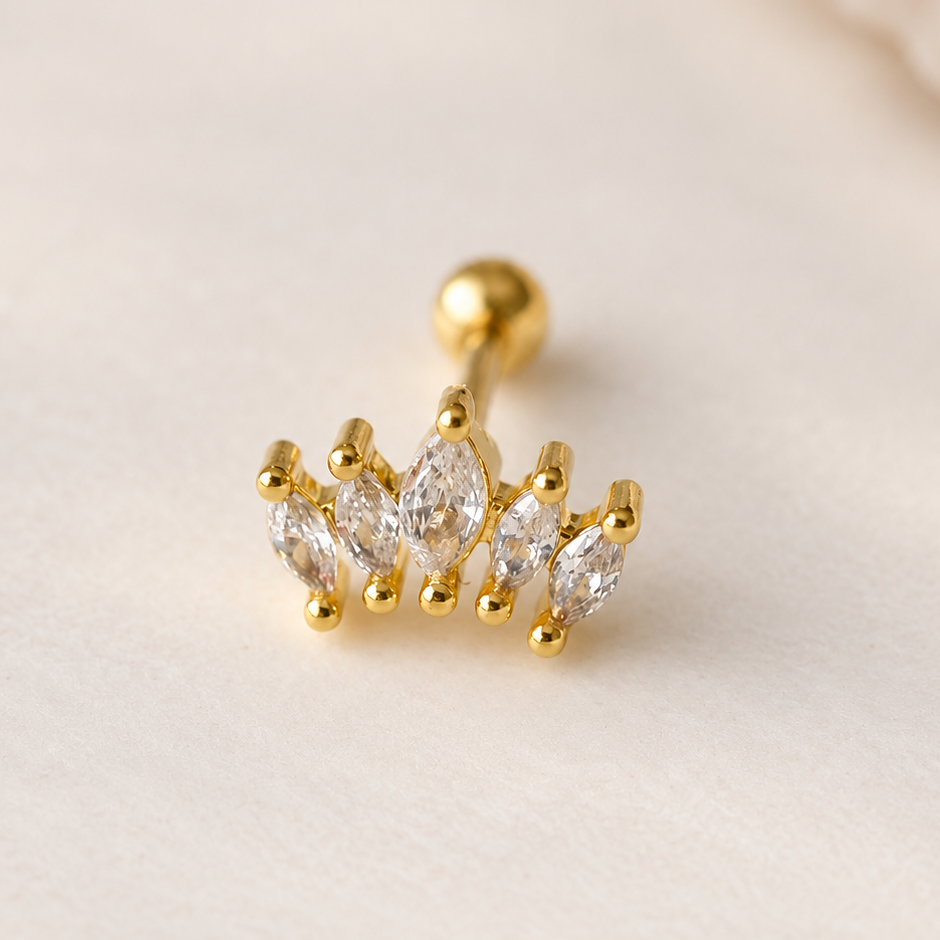 Marquise Zircon Cluster Piercing Stud, 18G, 6mm, Gold or Silver, Single