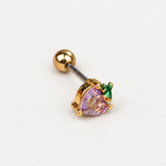Heart Strawberry Piercing Stud, 7mm, Gold or Silver, Single