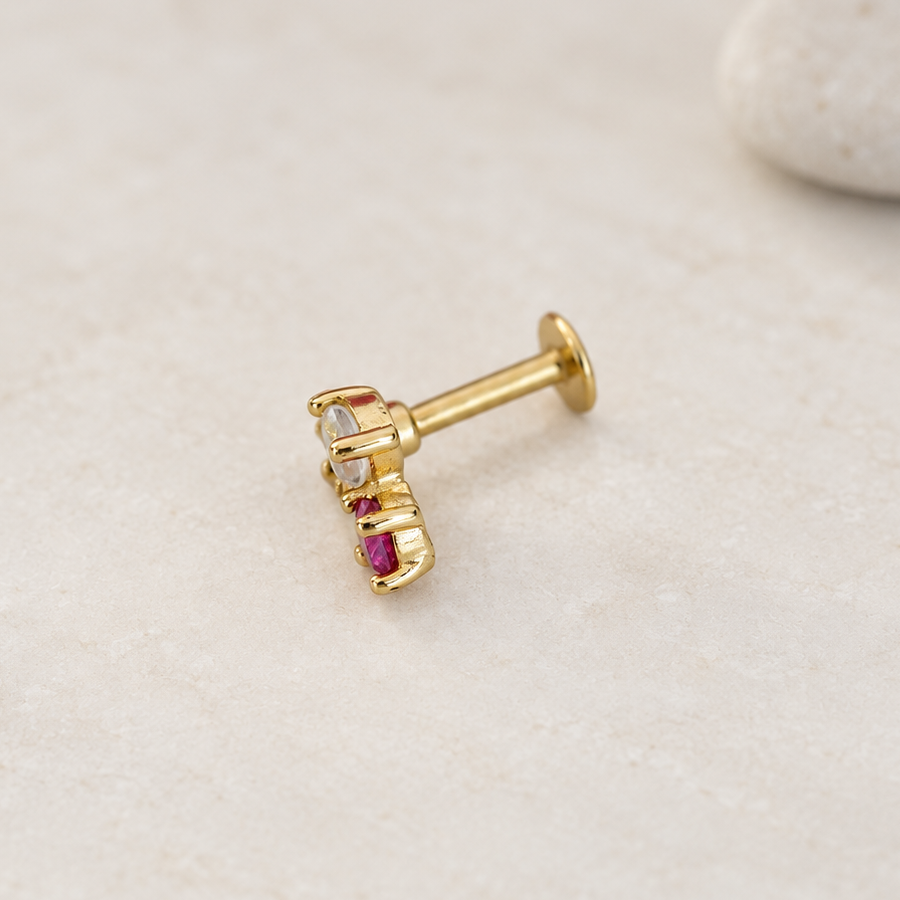 Cherry Flat Back Labret, 16G, 6mm, Gold or Silver, Single