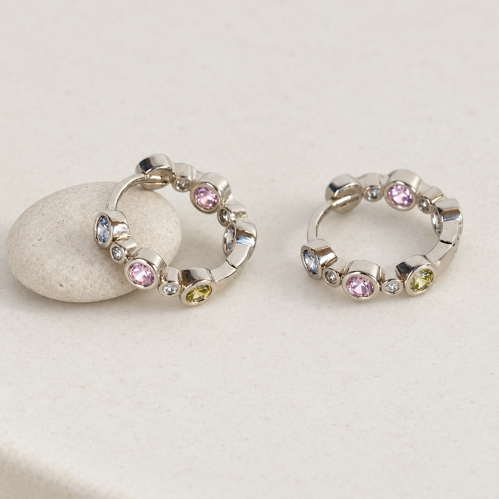 Soft Zircon Hoop Earrings, 11mm, Pair