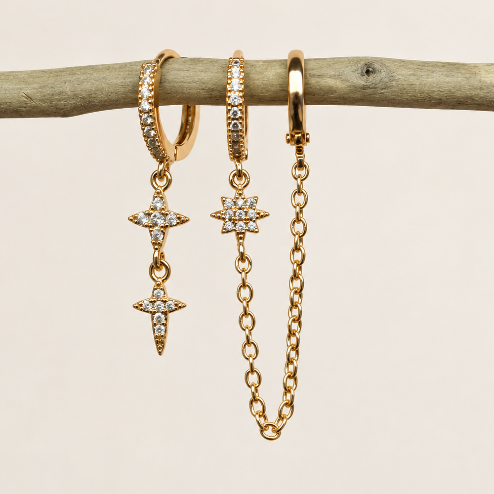 North Star Earring Set, 8mm, 10mm & 11mm, Gold or Silver, Set of 3