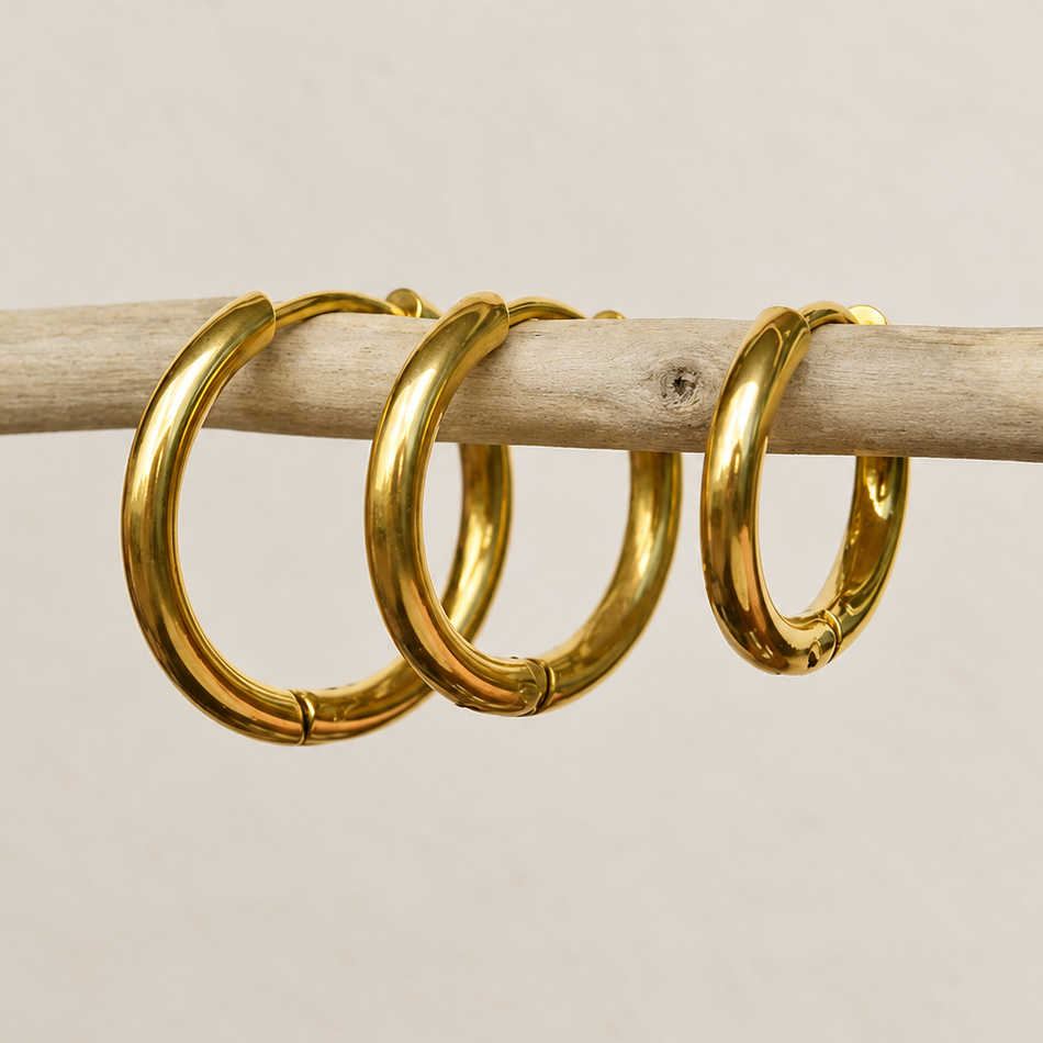 Hoop Earring Set, 12mm, 15mm & 17mm, Gold or Silver, Set of 3