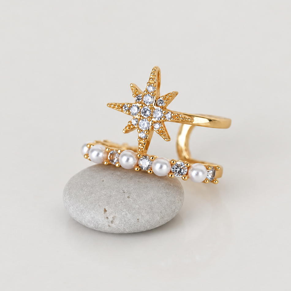 Star Pearl Ear Cuff, Gold or Silver, Single