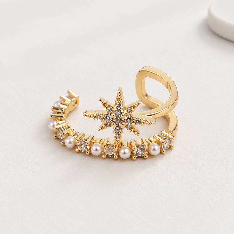 Star Pearl Ear Cuff, Gold or Silver, Single - product view