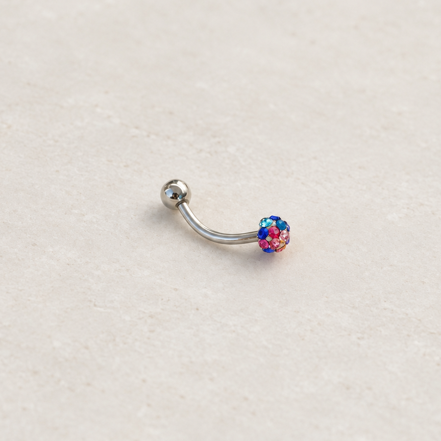 Multicolour Zircon Cluster Piercing Stud, 16G, 8mm, Silver, Single
