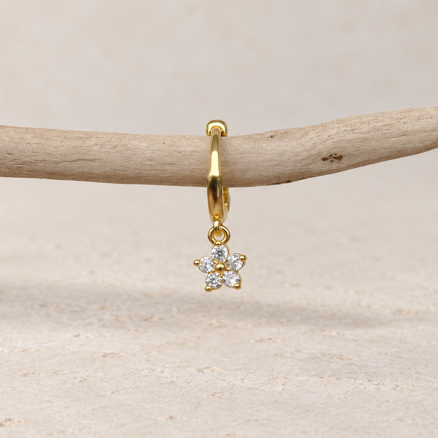 Flower Hoop Ring, 7mm, Gold, Single