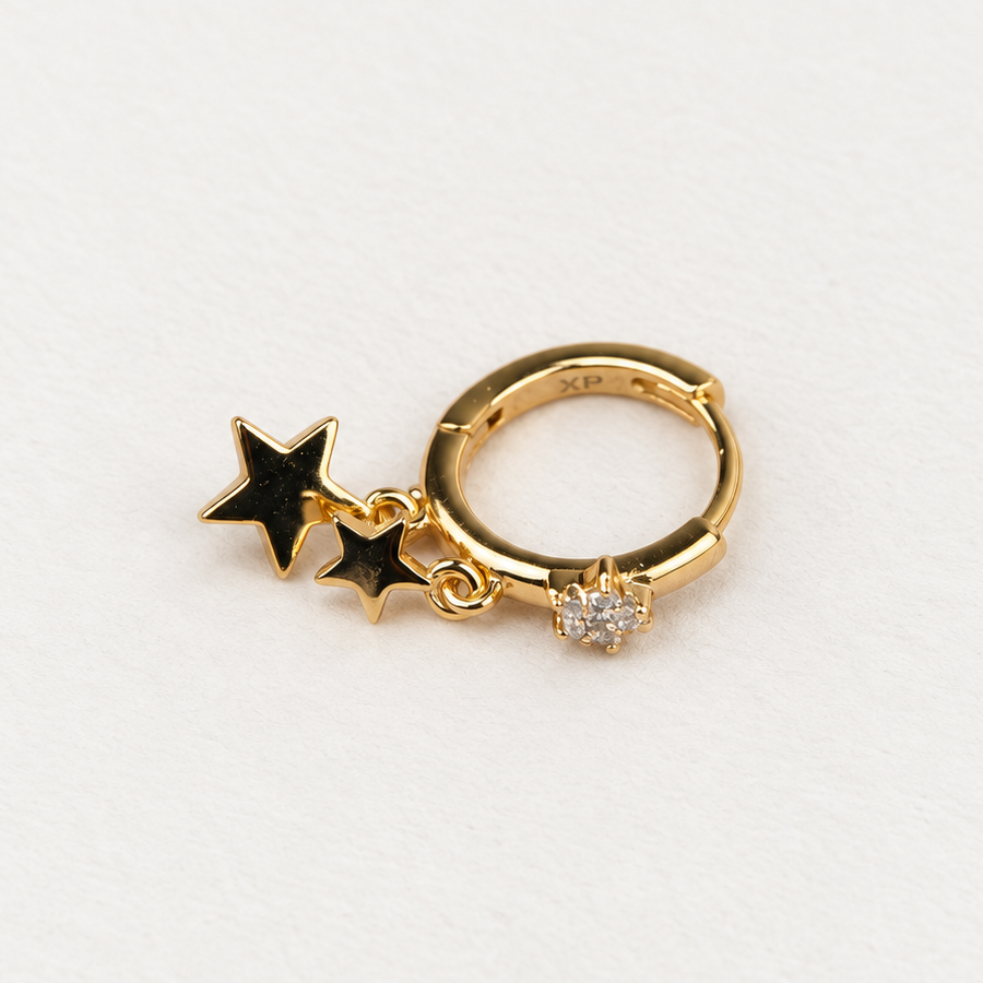 Star Hoop Ring, 9mm, Gold, Single