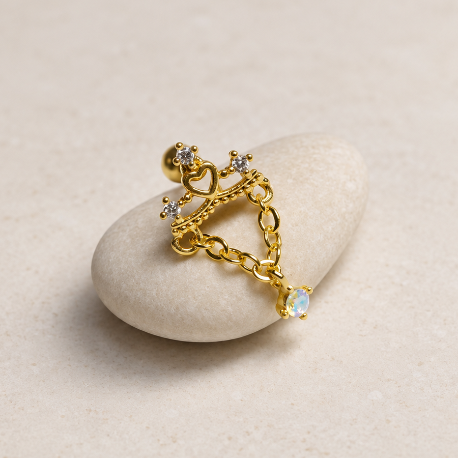 Zircon Ear Chain Earring, Gold, Single