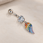 Angel Wing Belly Bar, 14G, 10mm, 316L Stainless Steel, Single