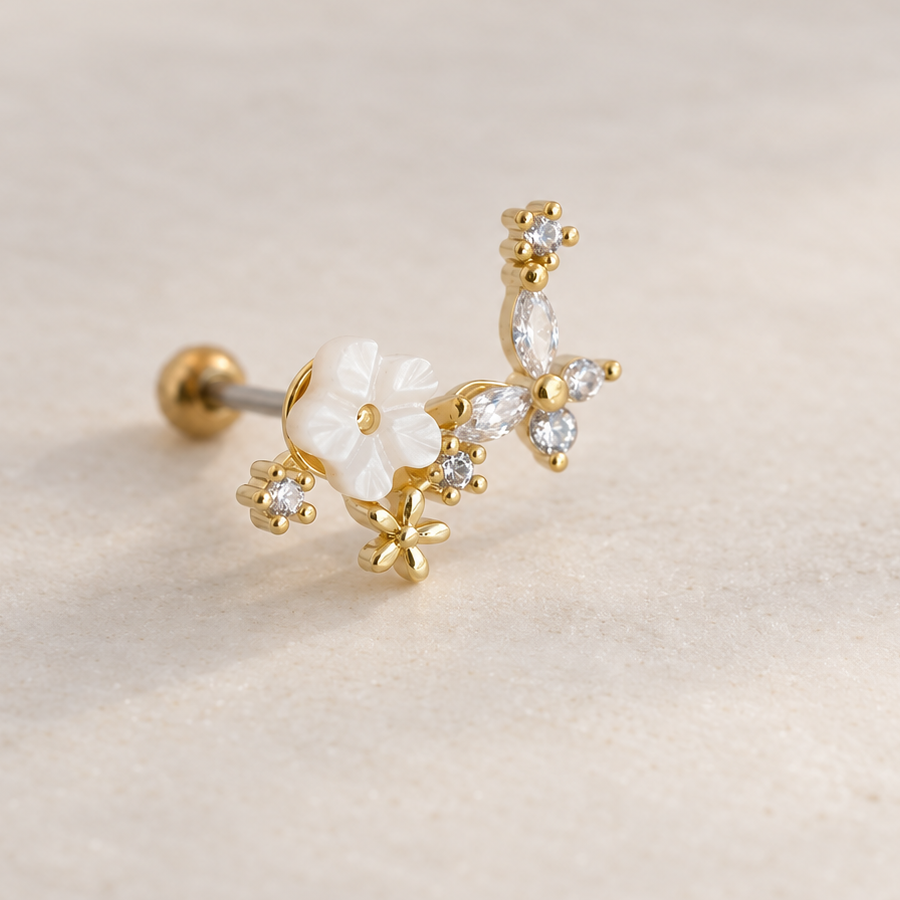 Magnolia Flower Rose Piercing Stud, 18G, 6mm, Gold, Silver or Rose, Single - Gold variant
