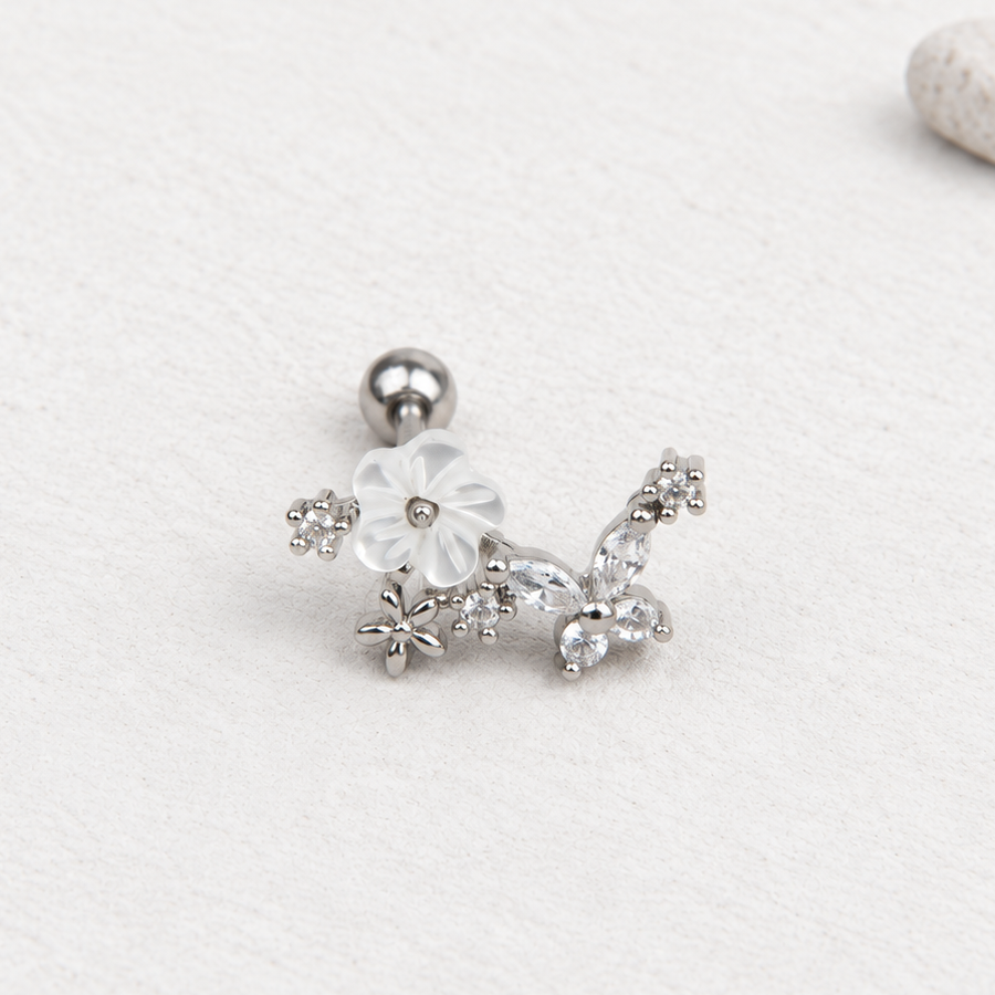 Magnolia Flower Rose Piercing Stud, 18G, 6mm, Gold, Silver or Rose, Single