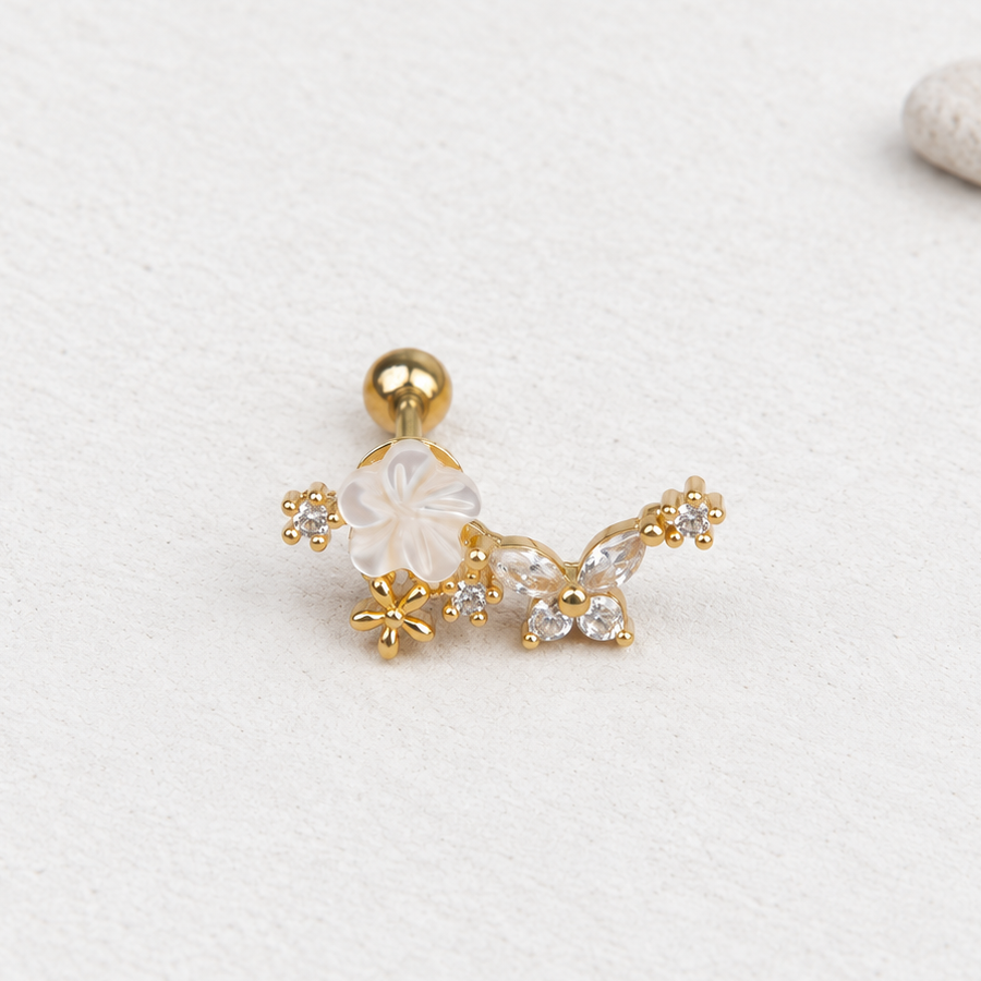 Magnolia Flower Rose Piercing Stud, 18G, 6mm, Gold, Silver or Rose, Single