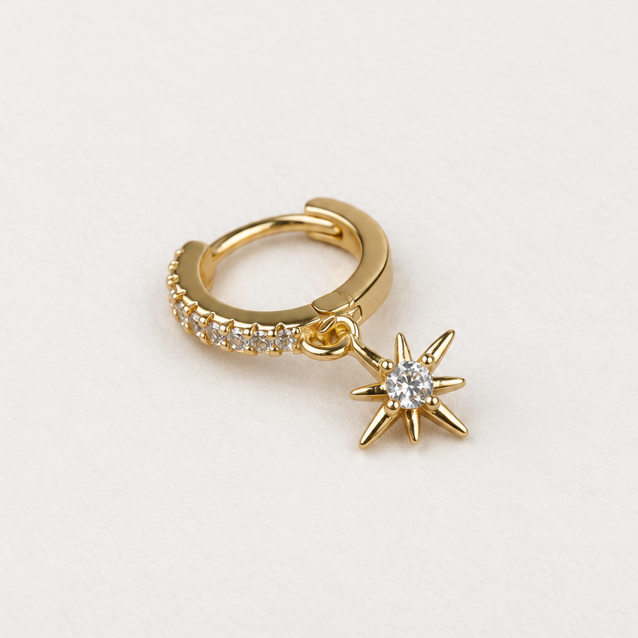 Dangle Star Hoop Ring, 9mm, Gold or Silver, Single