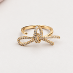 Bow Zircon Adjustable Ring, 16-20mm, Gold or Silver, Single