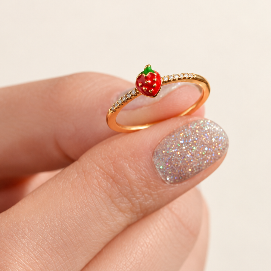 Strawberry Adjustable Ring, Gold or Silver, Single - Gold variant